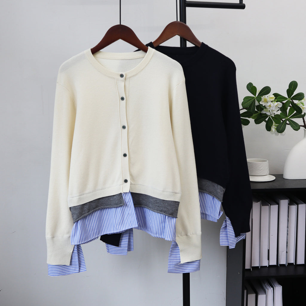 Round neck patchwork shirt sweater