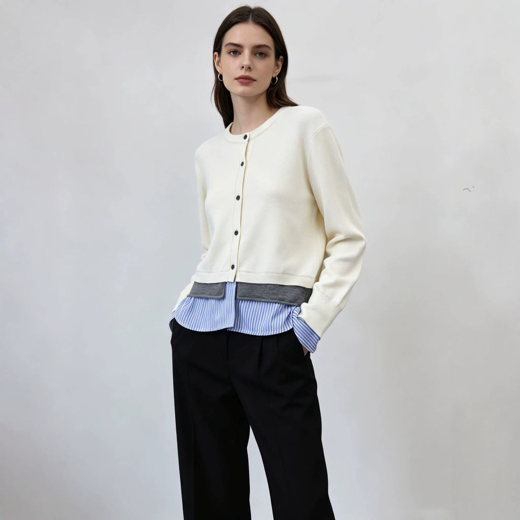 Round neck patchwork shirt sweater