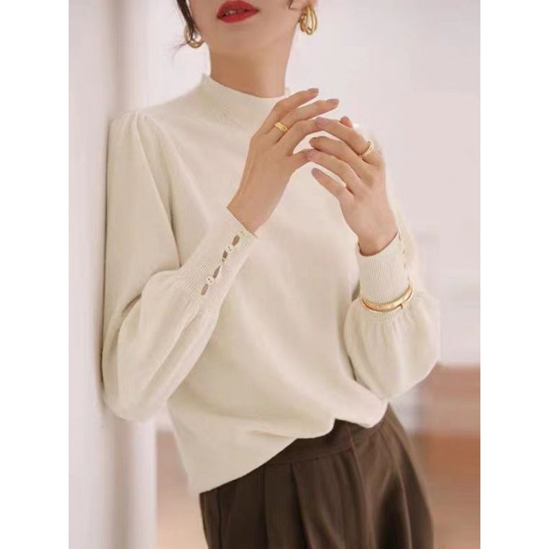 Women's Elegant Solid Color Long Sleeve Mock Neck Knit Top
