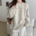Relaxed Style Round Neck Pullover Knit Sweater For Women