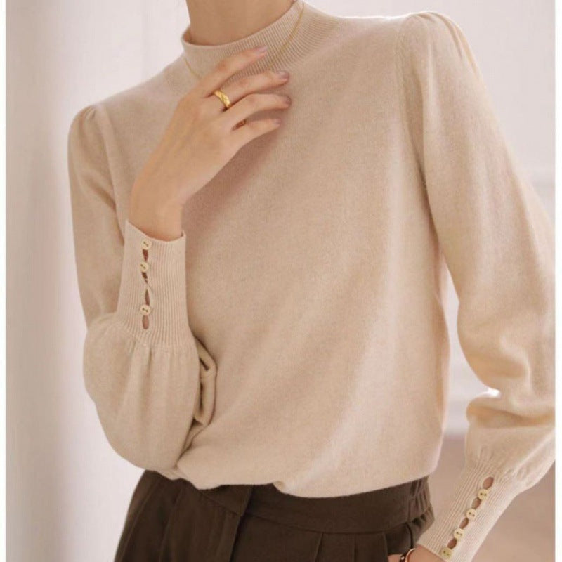 Women's Elegant Solid Color Long Sleeve Mock Neck Knit Top
