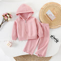 Chic Hooded Zipper Knit Cardigan Sweater Set for Girls