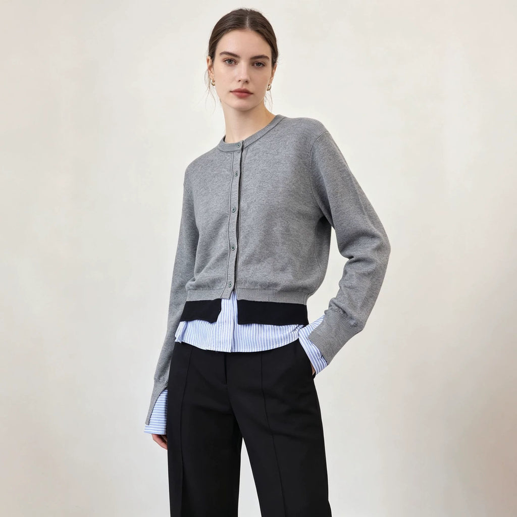 Round neck patchwork shirt sweater