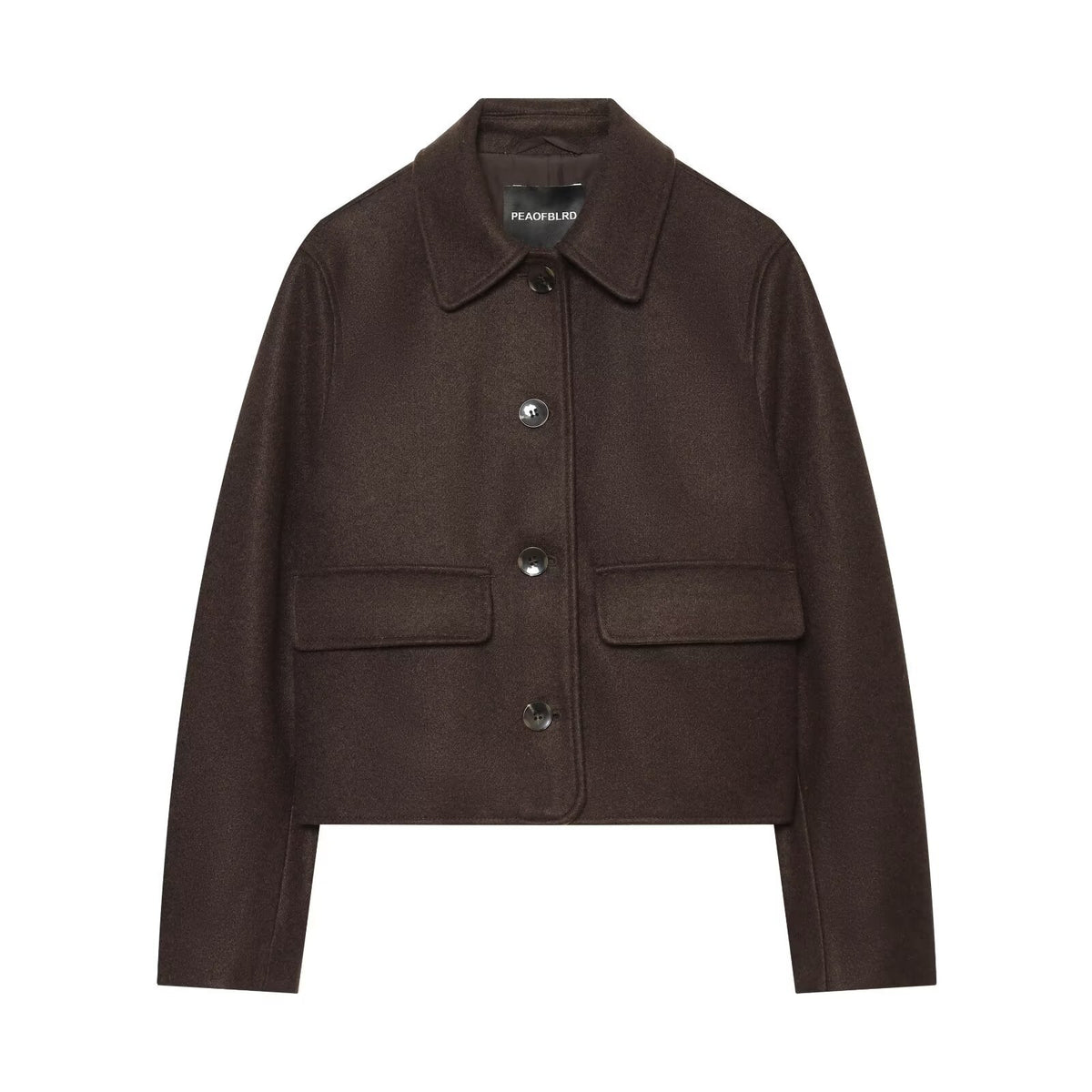 Flip up single breasted lapel long sleeved woolen coat for women