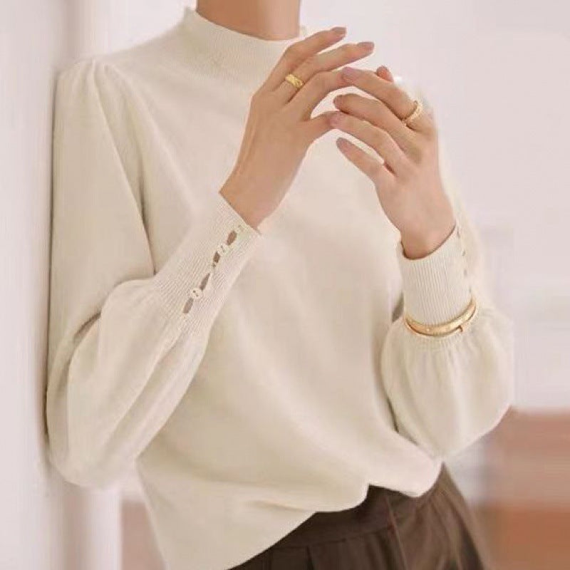 Women's Elegant Solid Color Long Sleeve Mock Neck Knit Top