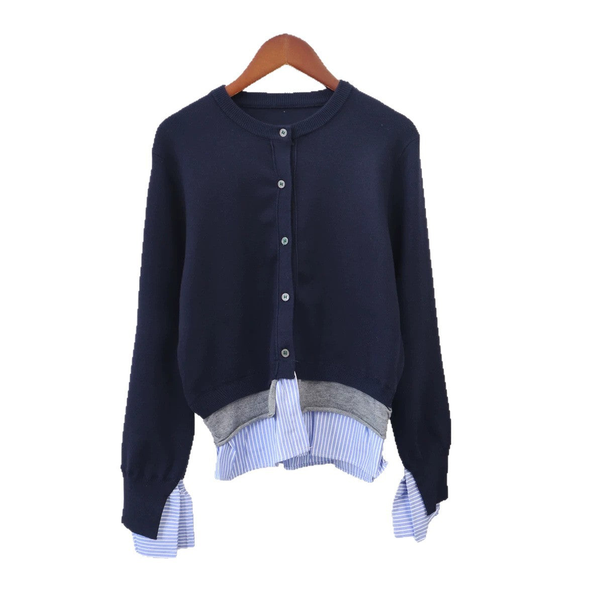 Round neck patchwork shirt sweater