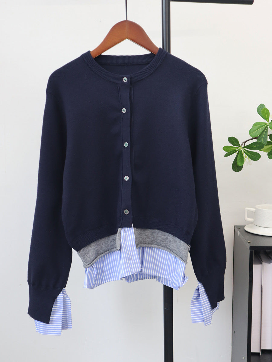 Round neck patchwork shirt sweater