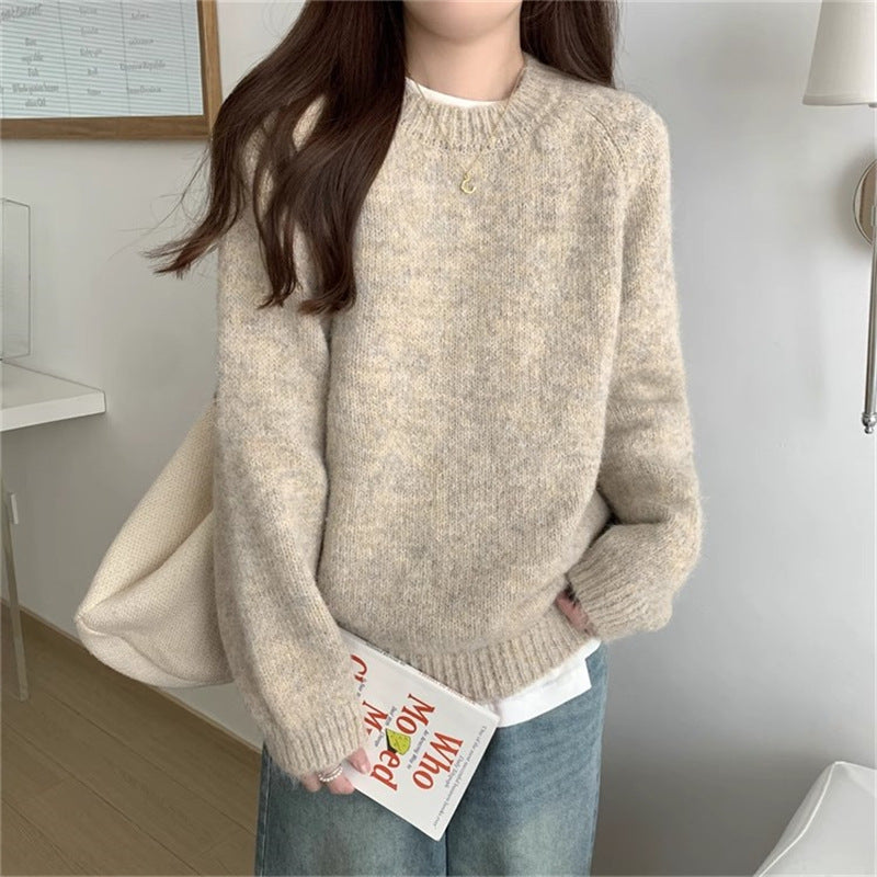 Relaxed Style Round Neck Pullover Knit Sweater For Women