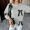 Women's Casual Round Neck Bow Detail Pullover Sweatshirt