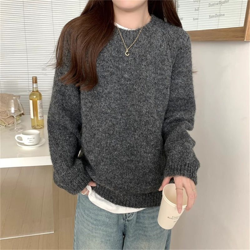 Relaxed Style Round Neck Pullover Knit Sweater For Women