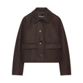 Flip up single breasted lapel long sleeved woolen coat for women