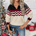 Women's Christmas Long Sleeve Pullover Knit Sweater with Line Pattern