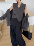 Two piece set of tassel fringed vest cardigan