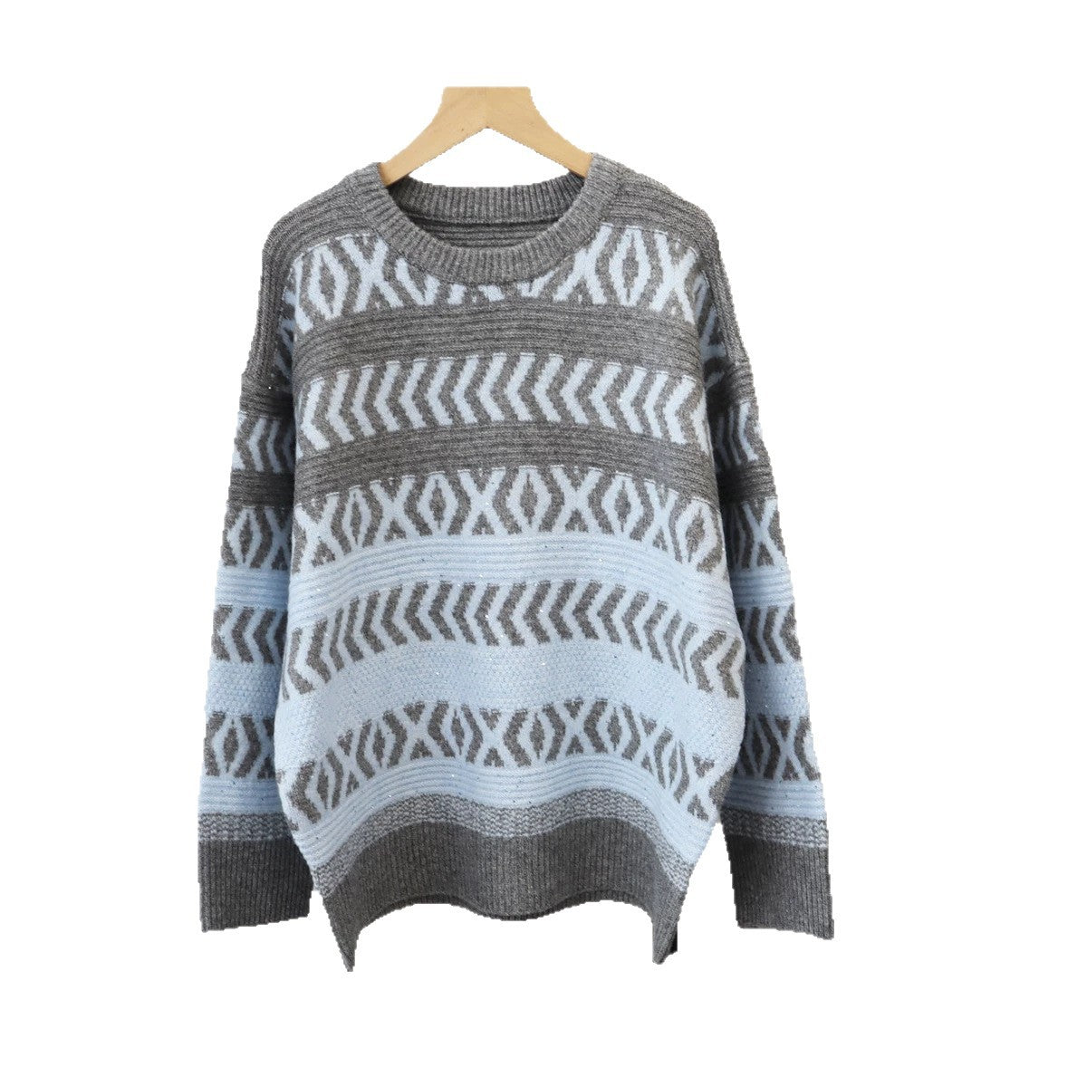 Round neck sequined loose sweater for women
