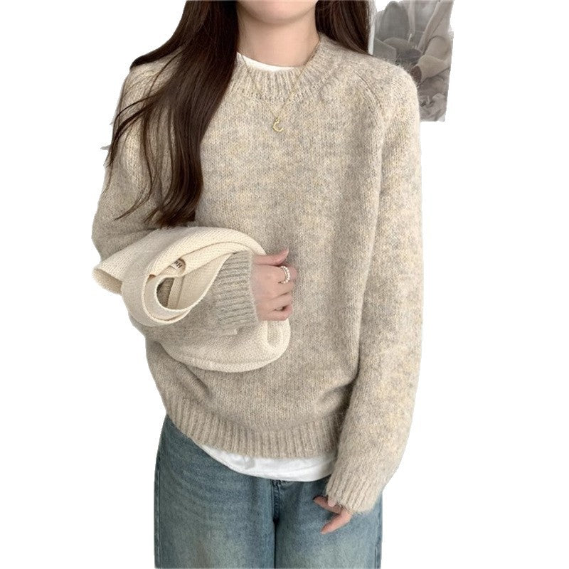 Relaxed Style Round Neck Pullover Knit Sweater For Women