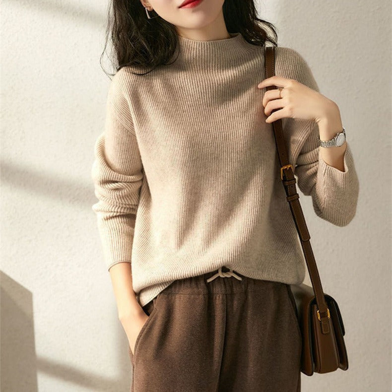 Women's Solid Color Pullover Mock Neck Knit Sweater