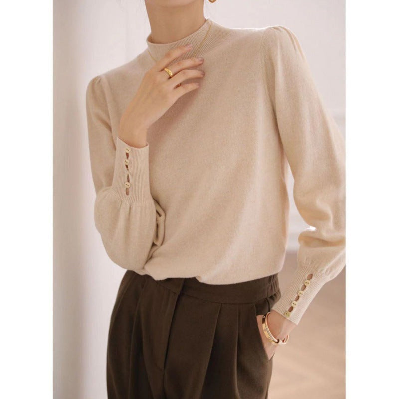 Women's Elegant Solid Color Long Sleeve Mock Neck Knit Top