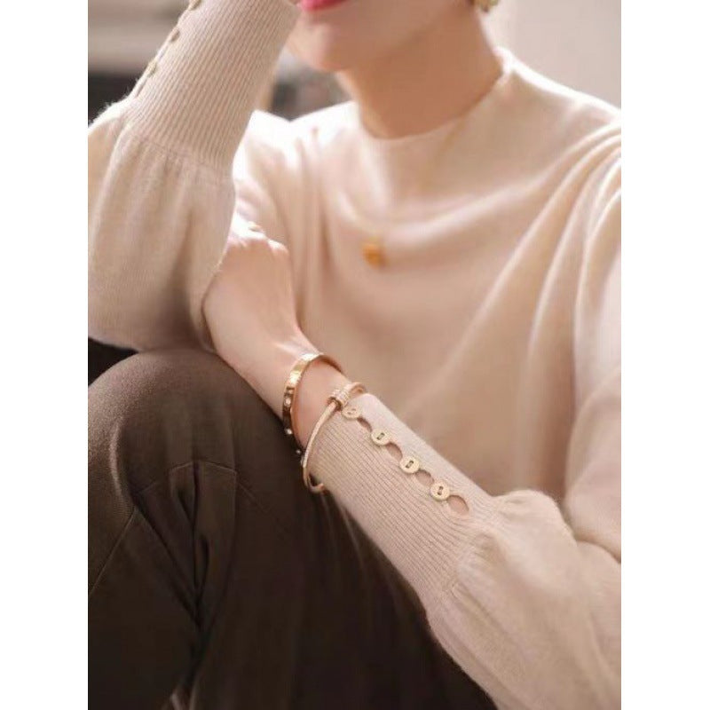 Women's Elegant Solid Color Long Sleeve Mock Neck Knit Top