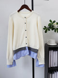 Round neck patchwork shirt sweater