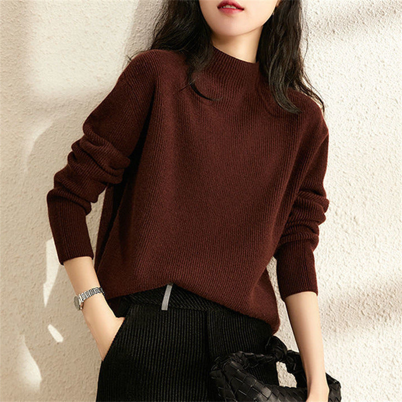 Women's Solid Color Pullover Mock Neck Knit Sweater