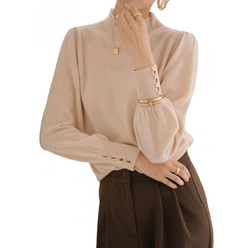 Women's Elegant Solid Color Long Sleeve Mock Neck Knit Top