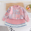 Girls Geometric Print Knit Sweater Dress Two-Piece Set