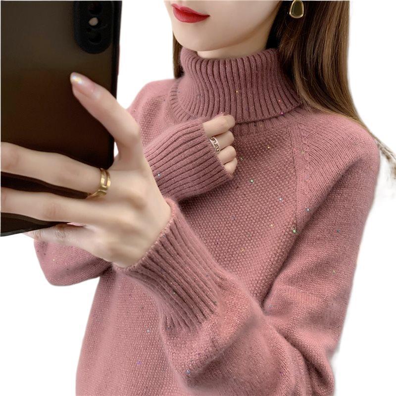 Women's Colorful Sequin Knit Sweater Loose Fit Lapel Collar Pullover